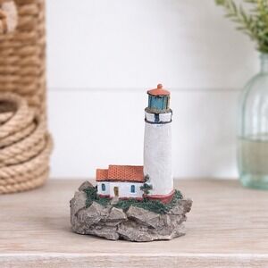 Miniature Lighthouse Figurine Hollow Resin Coastal Decor 4 Inch Nautical
